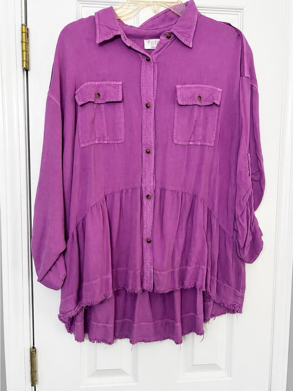 Fate Purple Button-Down Peplum Shirt